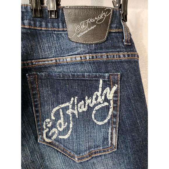 Vintage Ed Hardy Rhinestone "Love Kills Slowly" Jeans Size‎ 18 Denim Skull Heart - Picture 8 of 8